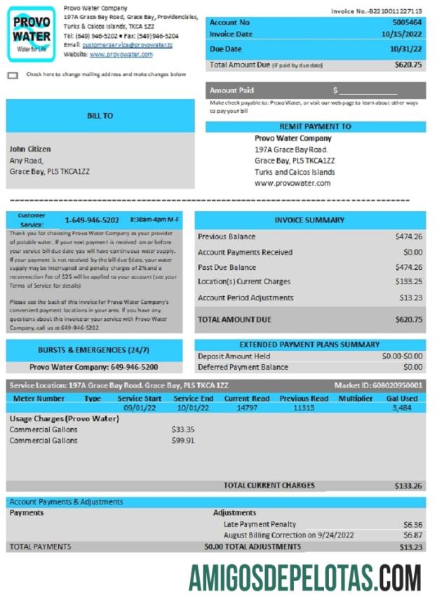 Reino Unido Ilhas Turcas e Caicos Provo Water Company Utility baixar para verificação